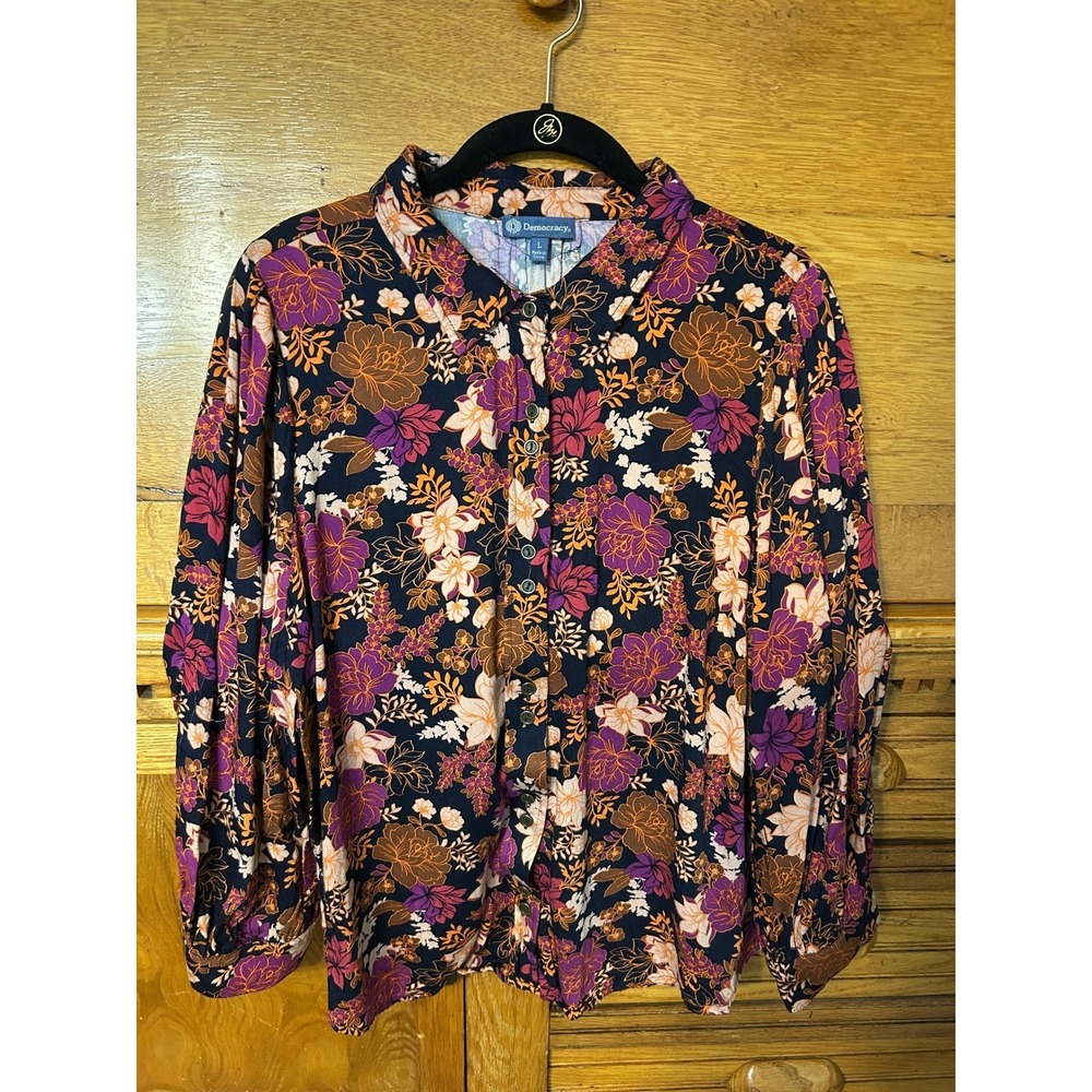 Democracy Whimsigoth‎ Boho Chic 70s Floral Button Front Blouse EcoVero Viscose